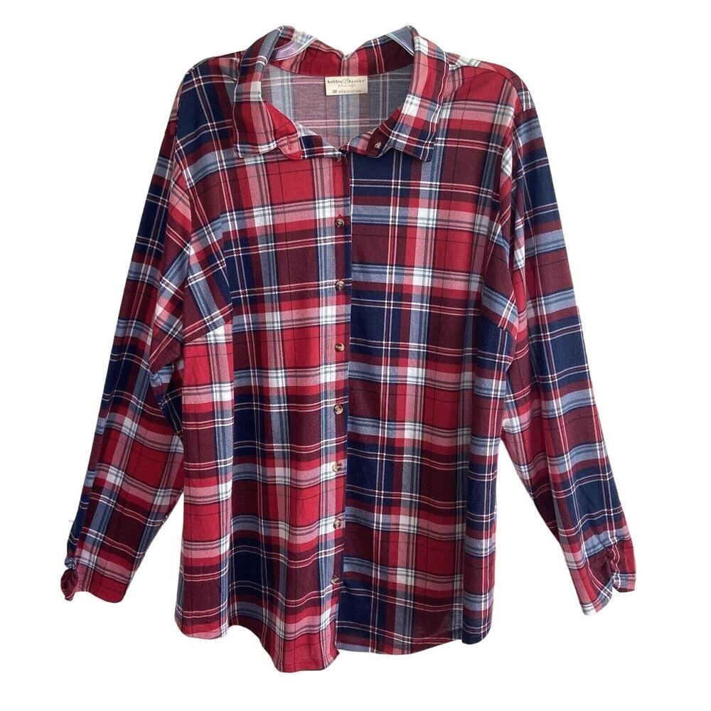 Bobbie Brooks Button Up Plaid Shirt Size 3X Red Blue White
